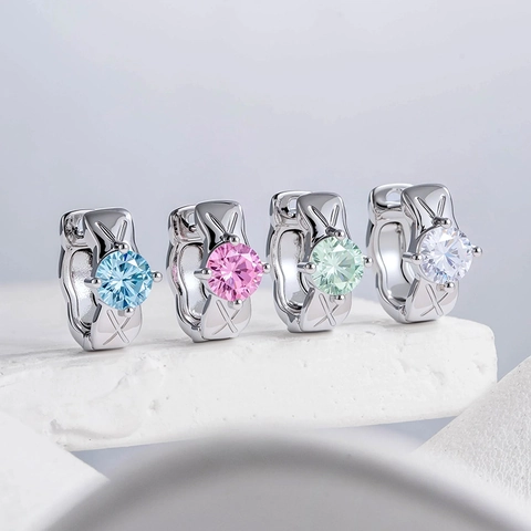 Cubic Zirconia Hoop Earrings Copper Wave Textured Round Piercing Jewelry Ear Cartilage Huggie Stud Colorful Fashion Accessory