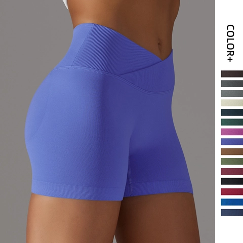 Women's Seamless High Waist Crossover Yoga Shorts Breathable Solid Color Scrunch Butt Lifting Fitness Running activewear