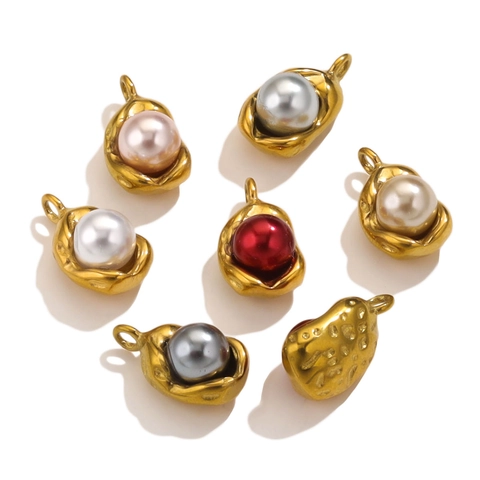 Stainless Steel Imitation Artificial Pearl Pendants Pea Pod Shape Gold Plated DIY Jewelry Making Necklace Earring Charms Accessories