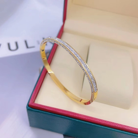 Women's Stainless Steel Bangle Double Row Zirconia Inlaid Gold Silver Rose Gold Plated Minimalist Fashion Jewelry Accessories