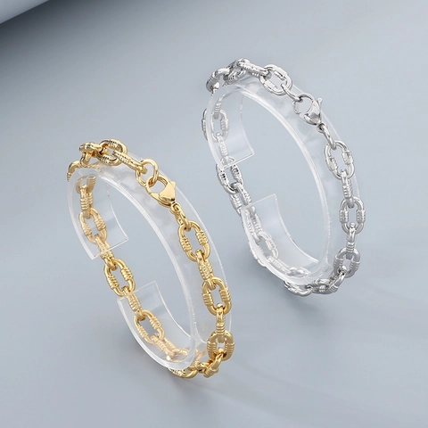 Bracciale A Catena In Acciaio Inossidabile Strutturato Stile Hip Hop Industriale Gioielli Unisex