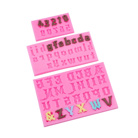 Gothic Alphabet And Number Silicone Mold For Fondant Chocolate Resin Crafting Cake Decoration Baking DIY Tool Pink Gray