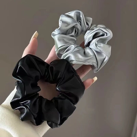 Metallic PU Leather Scrunchies Large Oversized Hair Ties High Elasticity French Retro Vintage Hair Accessories For Women