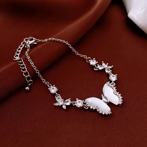 Bracciale A Farfalla Rame Zircone Resina Consistenza Conchiglia Tono Argento Regolabile Gioielli Eleganti Per Donne