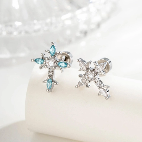Kruis Oorkraakbeen Stud Titanium Staal Micro Pave Zirkoon Schroefsluiting Piercing Oorbel Voor Dames Heren Mode