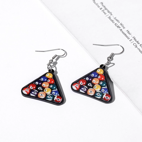 Boucles D'oreilles Pendantes Billard Rack Triangulaire Acrylique Mini Billard Bijoux Sportifs Amusants Pour Femmes Nouveauté