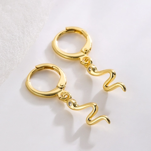 Schlangen Anhänger Creolen 18K Vergoldet Kupfer Mit Zirkon Zierlicher Minimalistischer Modeschmuck Für Frauen