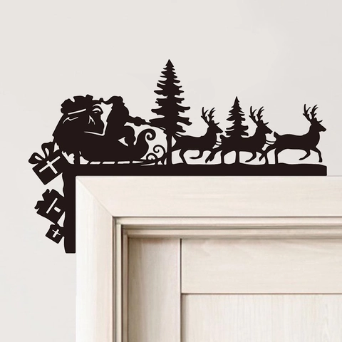 Weihnachts Türrahmen Aufkleber Weihnachtsmann Rentier Schlitten Silhouette L-Form PVC Dekor Für Fenster Wand