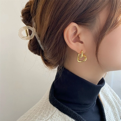 Orecchini A Lobo Cuore Intrecciato Geometrico Rame Placcato Oro Argento Elegante Gioielli Moda Per Donne