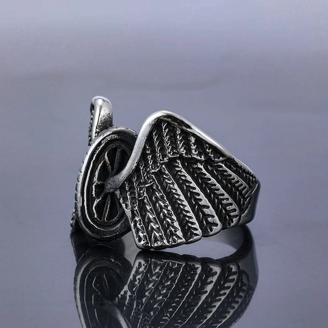 Gothic Punk Flügel Und Radnabe Ring Vintage Silber 316L Edelstahl Biker Schmuck Für Männer Und Frauen