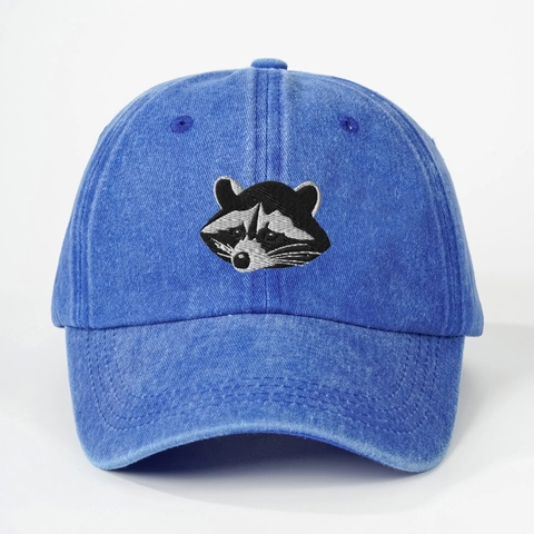 Washed Baseball Cap With Raccoon Embroidery Vintage Adjustable Retro Sun Protection Breathable Outdoor Sport Hat For Unisex