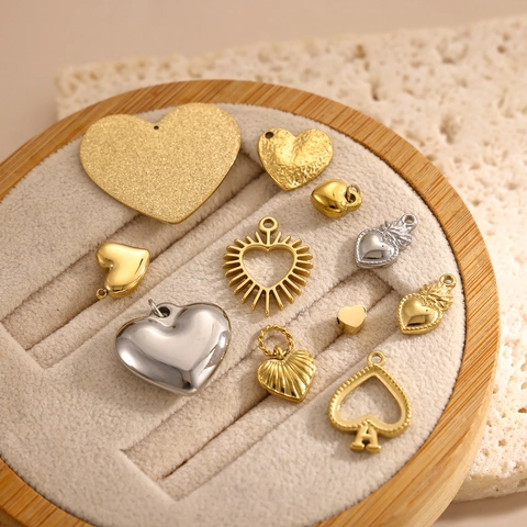 Heart Charms Pendants Stainless Steel DIY Jewelry Making Findings Hammered Hollow Sunburst Ace Of Spades Polished