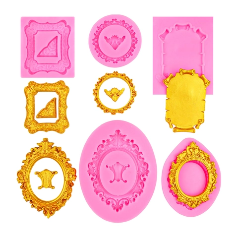 European Retro Photo Frame Silicone Molds Baroque Relief Style DIY Fondant Chocolate Cake Decoration Clay Crafts Vintage