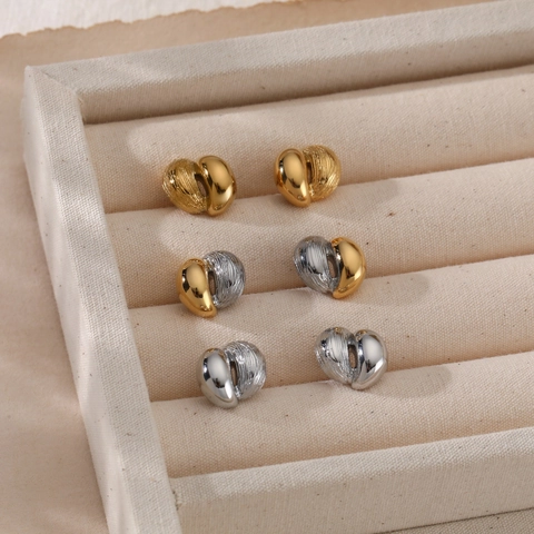 Geometrische Ohrstecker 316 Edelstahl Zweifarbig Gebürstete Textur Minimalistisch Glatt Spiegel Mode Schmuck Damen