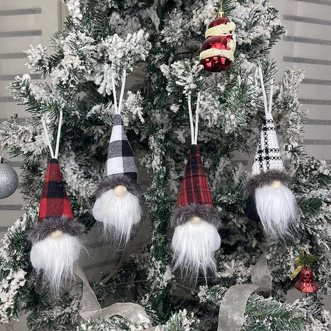 Ornamenti Di Gnomi Di Natale Bambola Senza Volto Tomte Svedese Decorazioni Appese Tessuto A Maglia Scozzese Pelliccia Sintetica