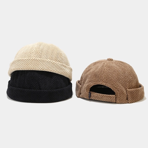 Strick Docker Hut Randlose Matrosenmütze Retro Waffelstruktur Warme Schädelkappe Verstellbar Für Herren Damen Herbst Winter