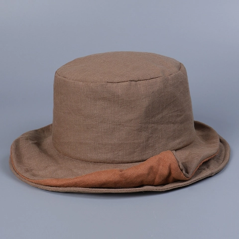 Cappello Alla Pescatora Lino Protezione Solare Pieghevole Top Piatto Tesa Larga Stile Retrò Donne Estate Spiaggia