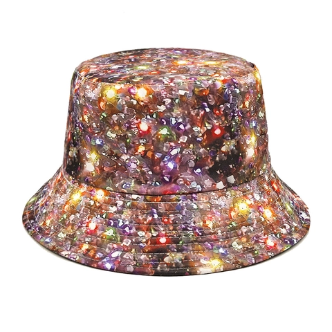 Bunter LED Sternenlicht Fischerhut Retro Polyester Sonnenschutz Bühne Party Accessoire Für Damen