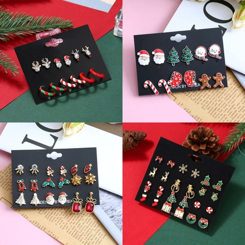 Christmas Earrings Alloy Enamel Rhinestone Santa Reindeer Snowman Stud Jewelry With Stainless Steel Earring Post Holiday