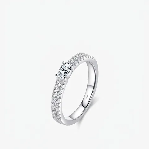 Anello In Argento Sterling 925 Per Donna Zirconia Ovale Pavé Doppia Fila Micro Incastonatura Eleganti Gioielli Matrimonio