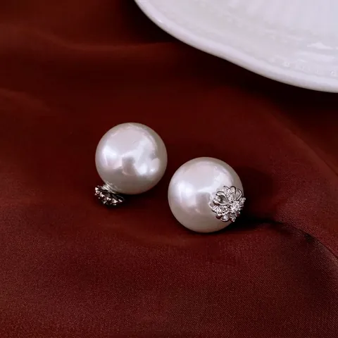 Elegant French Style Faux Artificial Pearl Stud Earrings With Zircon Inlay And Silver Earring Post For Women Fashion Jewelry