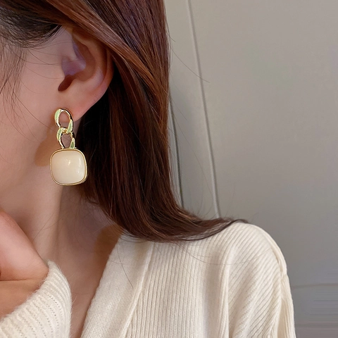 Geometric Stud Earrings Vintage French Style Square Round Twisted Alloy With Silver Earring Post For Women Minimalist