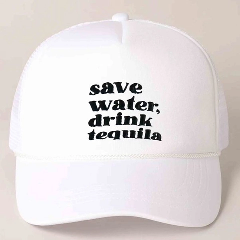 Casquette Trucker Imprimée Lettres Save Water Drink Tequila Maille Polyester Respirante Ajustable Style Rétro Street