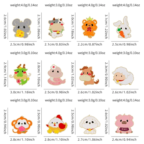 Cartoon Chinesische Sternzeichen Emaille Anstecknadeln Legierung Süße Abzeichen Kleidung Rucksack Dekor Kawaii Kinder