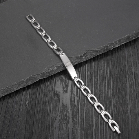 Punk Edelstahl Gliederarmband Für Damen Polierte Gebogene ID-Platte Rechteckige Bar Minimalistischer Modeschmuck Geschenk