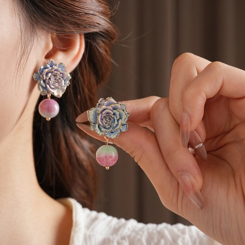Boucles D'oreilles Pendantes Rose Vintage Avec Tige En Argent Perle De Verre Dégradée Style Français Chic Bijoux Pour Femmes