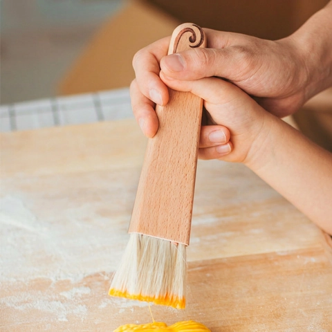 Pincel De Pastelería Madera De Haya Cerdas Naturales De Jabalí Mango Plano Con Cordón De Cuero Cocina Hornear Barbacoa Estilo Japonés