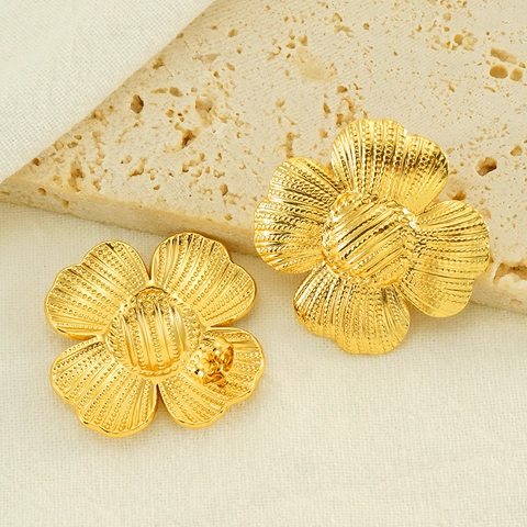 Boucles D'oreilles Puces Fleur Acier Inoxydable Plaqué Or 18K Style Français Vintage Bijoux Floraux Pour Femmes