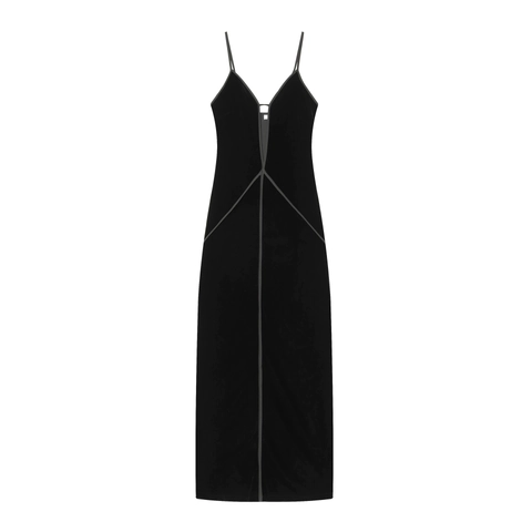 Samt Maxi Kleid Damen V-Ausschnitt Ärmellos Camisole Ausgehöhlt Schlank Sexy Party Club Langes Kleid Schwarz