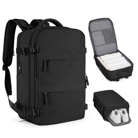 Mochila De Viaje Mujer Nylon Impermeable Gran Capacidad Compartimento Portátil Bolsillo Zapatos Puerto USB Casual