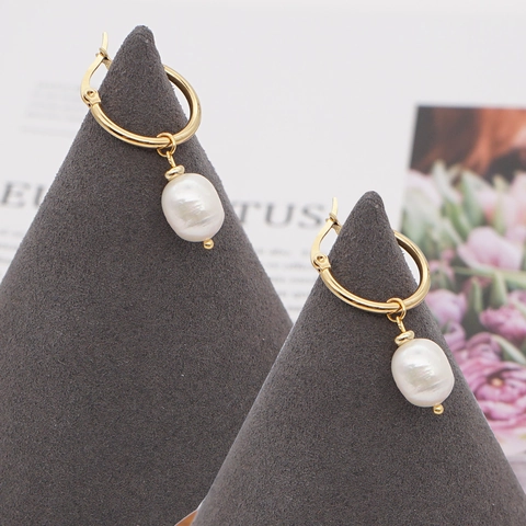 Orecchini A Cerchio Con Süßwasserperle D'acqua Dolce Acciaio Inossidabile Stile Barocco Minimalista Gioielli Di Moda Per Donne