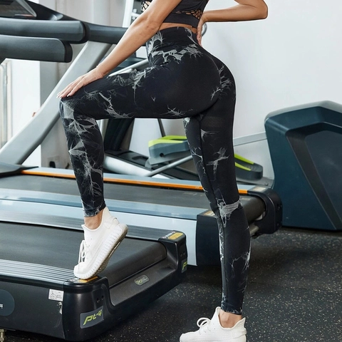 Damen Tie Dye Yoga Leggings Hohe Taille Bauchkontrolle Scrunch Butt Nahtlos Marmor Druck Nylon Spandex SportHose