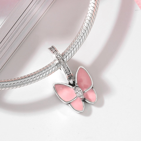 Butterfly Charm Bead 925 Sterling Silver Sparkling Zircon Enamel DIY Jewelry Making For Bracelet Accessory