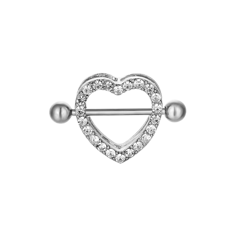 Heart Shaped Double Layer Rhinestone Nipple Ring Metal Barbell Inlaid Crystal Nipple Piercing Body Jewelry For Women