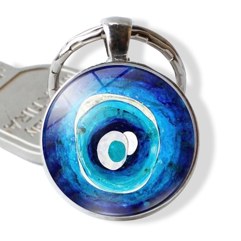 Türkischer Evil Eye Schlüsselanhänger Zinklegierung Glas Nazar Schutzamulett Tasche Anhänger Rund Blauer Schmuck