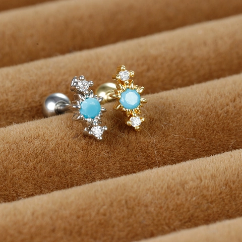Roestvrij Stalen Tragus Helix Piercing Stud Met Zirkoon En Turkoois Geometrische Kraakbeen Oorbel Voor Vrouwen