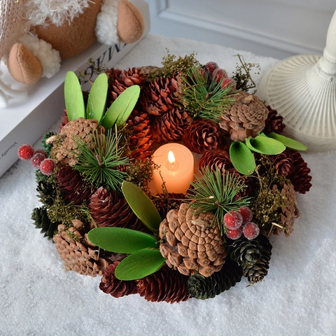 Kerstkrans Natuurlijke Dennenappels Kunstmatige Bladeren Bessen Rotan Feestdagen Huis Decor Winter Ornament Retro Bruiloft