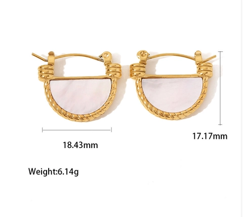 Boucles d'Oreilles Pendantes Vintage Forme Eventail Femmes Or 18K Plaqué Acier Titane Perle Artificielle Bijoux