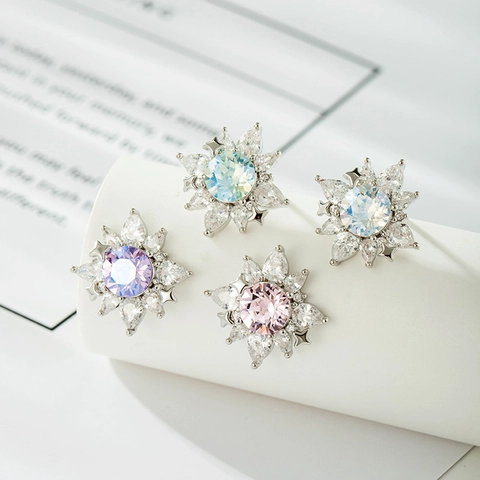 Flower Stud Earrings With Zircon And 925 Sterling Silver Earring Post Sweet Elegant Jewelry For Women Girls