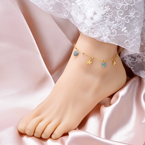 Starfish Anklet For Women Titanium Steel Natural Stone Blue Beads Ocean Summer Beach Jewelry Bohemian Gift Non-Fading