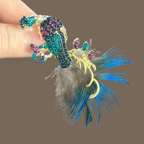Elegant Peacock Brooch Pin For Women With Natural Feather And Multi Color Rhinestones Vintage Alloy Jewelry Accessory