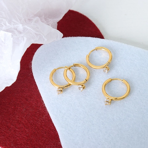 Orecchini a Cerchio in Acciaio al Titanio Minimalista in Stile Francese Con Strass Lucidi Incastonati Placcati in Oro Argento Gioielli Tondi Eleganti per Donna