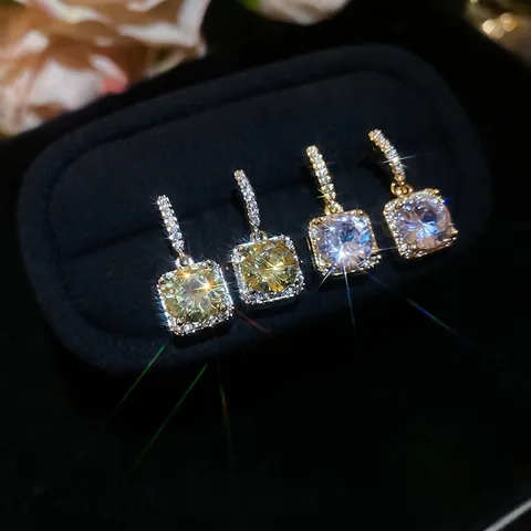 Square Zircon Drop Earrings 18k Gold Plated Copper Elegant Jewelry With 925 Sterling Silver Earring Post For Women