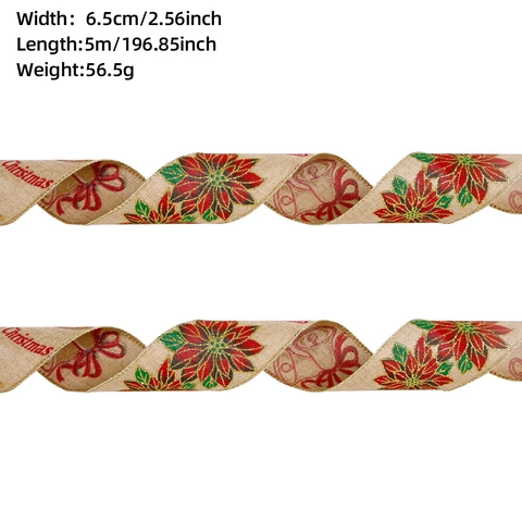 Ruban De Noël Imitation Lin Bord Filaire Flocon De Neige Gnome Camion Motif Décoration Maison Festive Emballage Cadeau