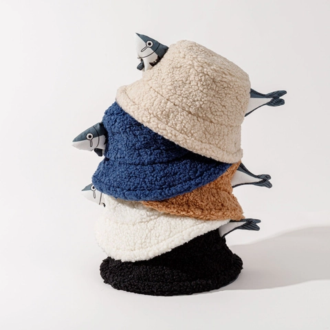Cappello Da Pescatore In Finta Lana Di Agnello Pesce Divertente Creativo Inverno Caldo Unisex Sherpa Pile Novità