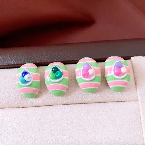 Pendientes De Botón Ovalados Con Rayas Poste De Plata Aleación Vidrio Estrás Colorido Huevo De Pascua Joyas Mujeres